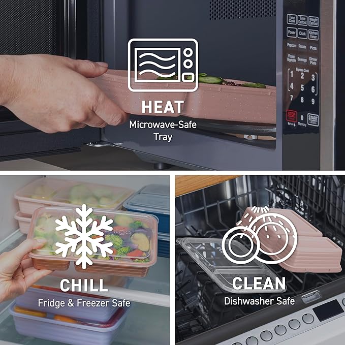 Bentgo Prep - 20-Piece 2-Compartment Reusable Meal Prep Containers with Lids, PFAS & BPA Free Materials, Durable, Microwave, Freezer, & Dishwasher Safe To Go Food Storage (Navy Blue)