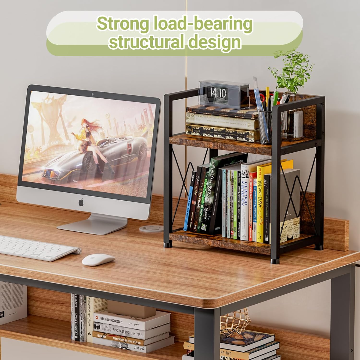 Aduanbang Coffee Bar Accessories Organizer, 2 Tier Wooden Kitchen Counter Shelf, Coffee Organizer Station for Countertop, Condiment Rack for Mugs, Cups, Cream, Syrup