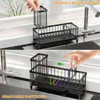 Cisily Extra Large Black Sponge Holder for Kitchen Sink, Sink Caddy Organizer with High Brush Holder, Kitchen Countertop Organizers and Storage Essentials, Rustproof 304 Stainless Steel