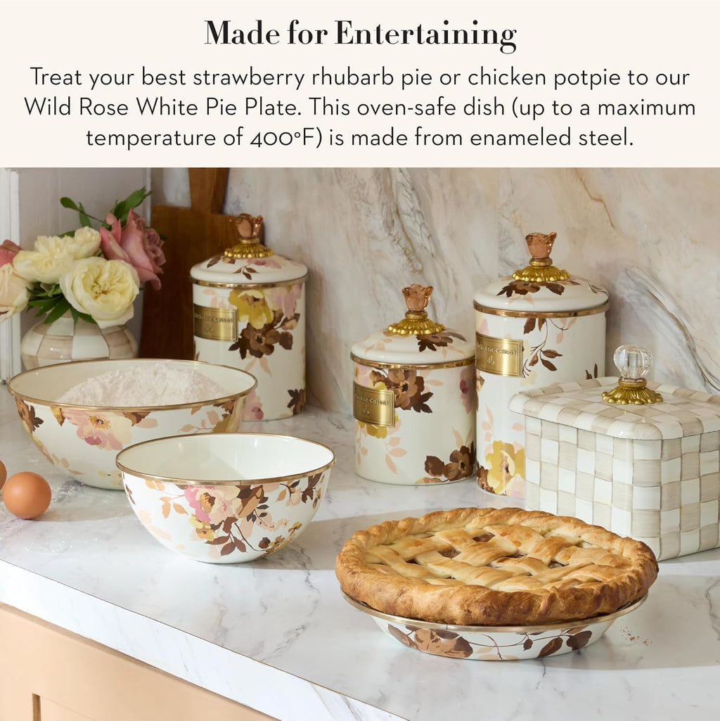 MACKENZIE-CHILDS Pie Plate, Pie Pan for Baking and Serving, Wild Rose White