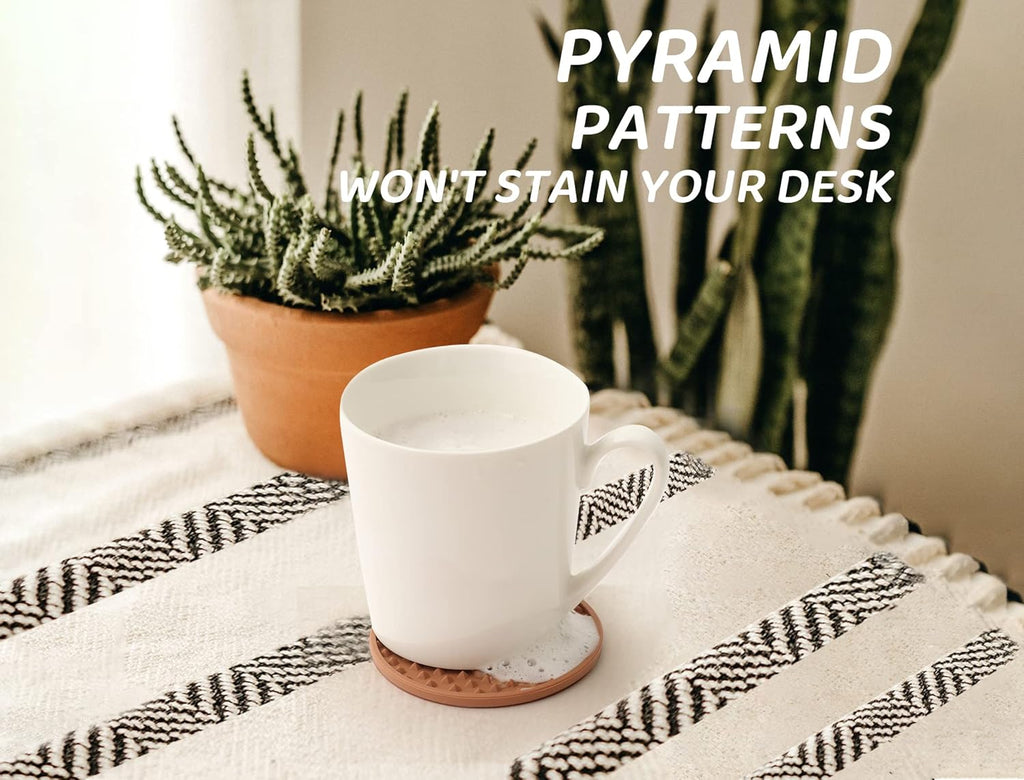 Coasters for Drinks 6 Pack Drink Plastic Coaster with Holder,Heat Resistant Silicone Cup Mat Tabletop Protection,Non-Slip Rubber Coasters for Kinds of Cups (Brown)