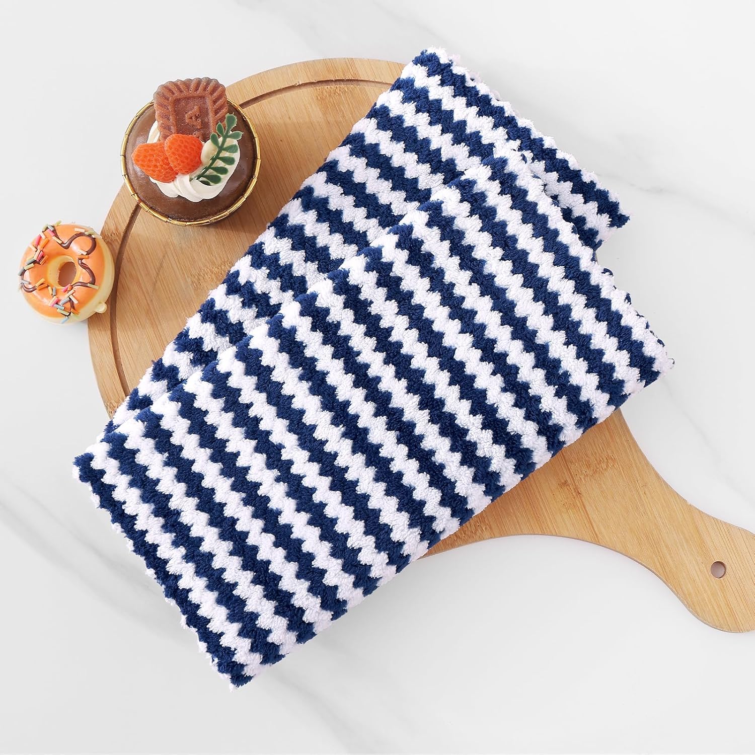 Homaxy Kitchen Towels(12 Pack, 10 x 20 inches), Ultra Soft and Absorbent Dish Towels, Reusable Fast Drying Microfiber Cleaning Cloth, Coral Velvet Wave Design No-lint, Navy Blue