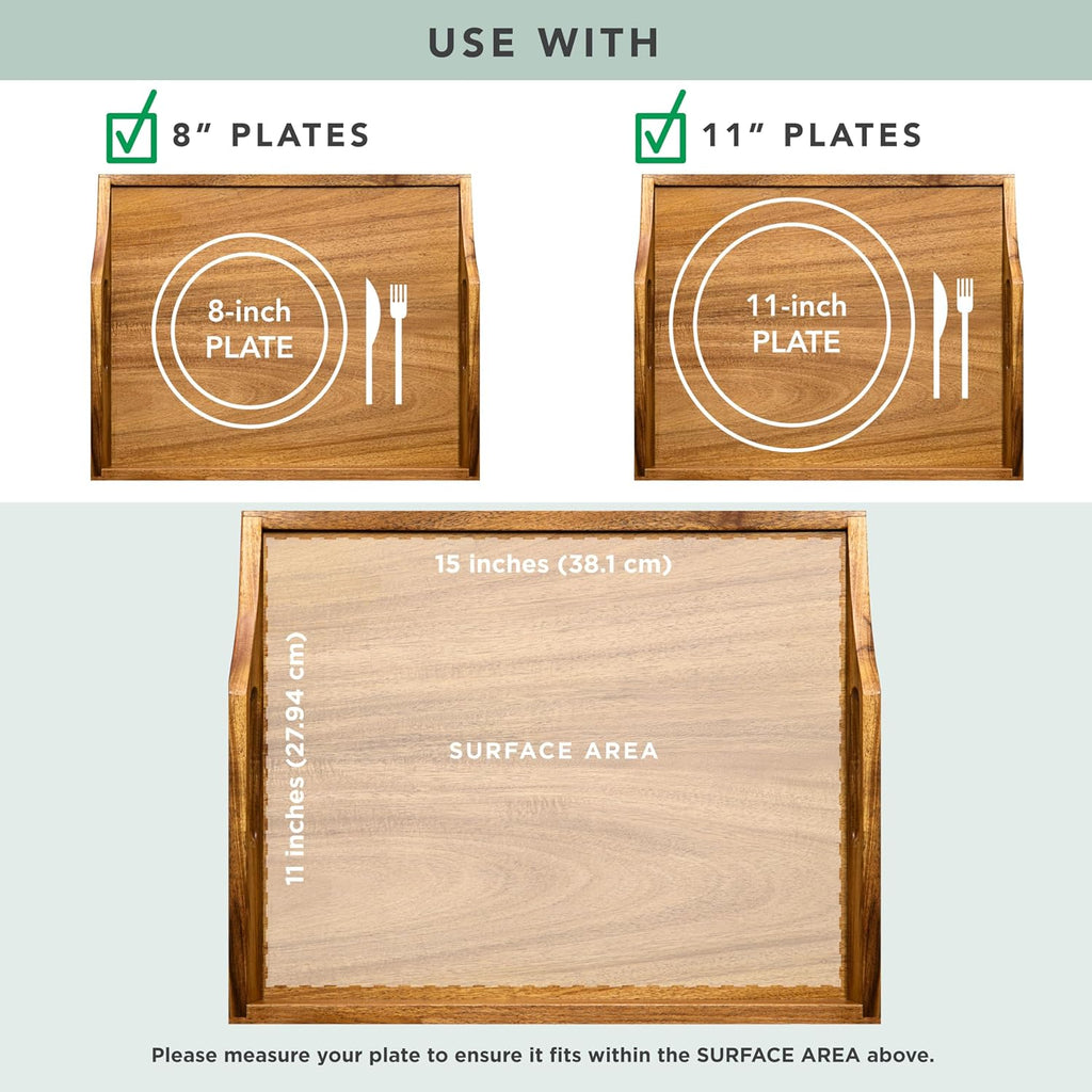 ROSSIE HOME Acacia Wood Bed Tray, Lap Desk with Detachable Cushion, Serving Tray - Natural - Fits up to 15.6 Inch Laptops - Style No. 76106