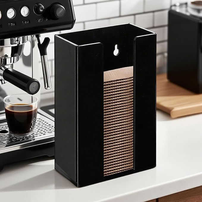 Coffee Cup Sleeve Organizer Rack-Acrylic Collar Holder Storage for Disposable Kraft Paper Cup Sleeves,Coffee Shop/Home/Kitchen Organization,Countertop or Wall Mount(Black)