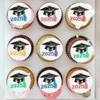 Gyufise 48Pcs Edible 2025 Graduation Theme Cupcake Toppers Wafer Paper Graduate Hat Grad Cap Cupcake Picks 2025 Students Graduation Theme Party Cake Decorations Supplies Multi