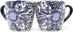 Encantada Handmade Hand-Painted Authentic Mexican Pottery Mugs (Cobalt Blue Flower X2)
