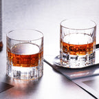 KAMMAK Crystal Whiskey Glasses Set of 2, Luxury 7.78oz Old Fashioned Glasses Stemless, Hand Blown Cocktail Glasses, Handcrafted Engraved Scotch Cup for Women, Men Gift for Bourbon Barware