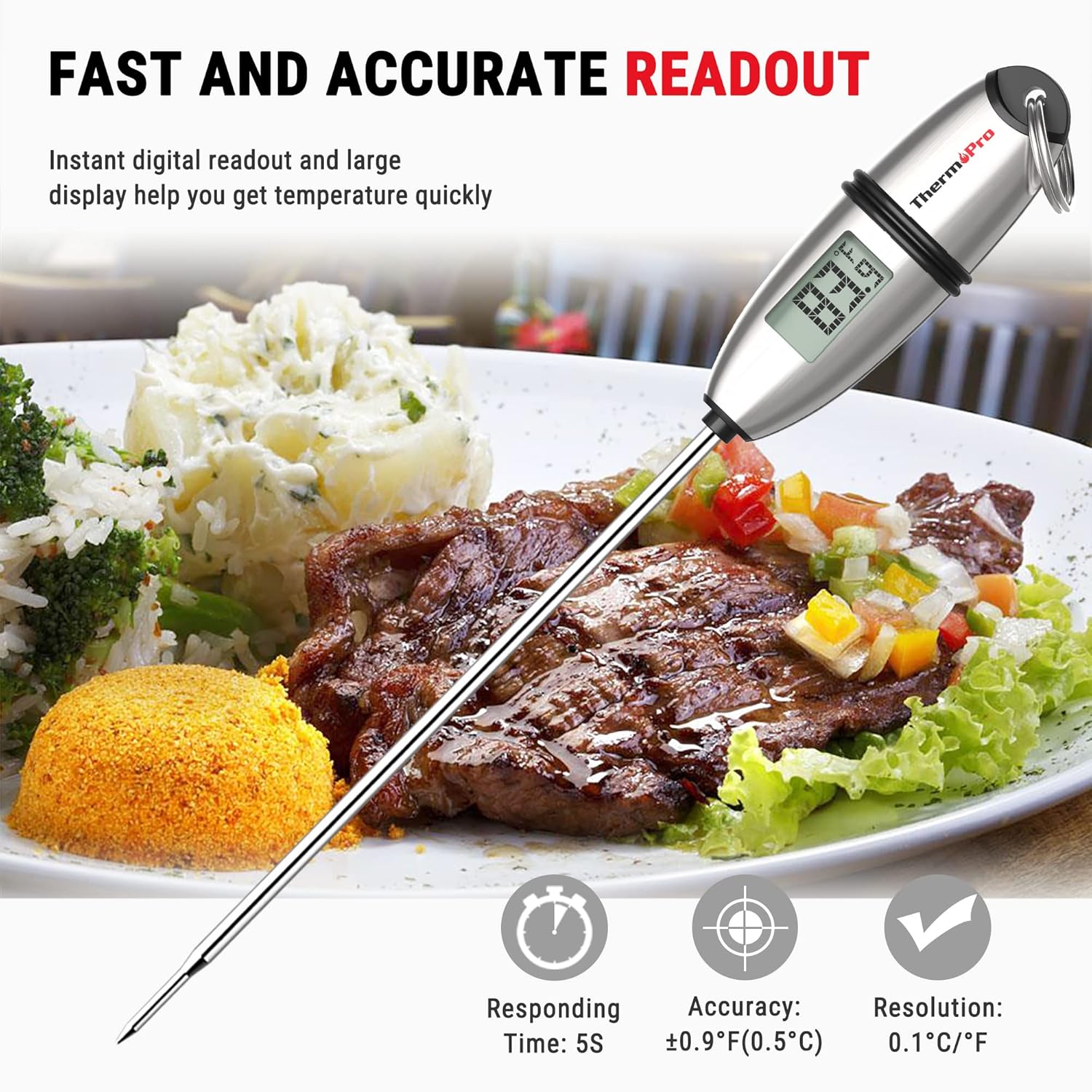 ThermoPro TP02S (2 Pack) Instant Read Meat Thermometer Digital Cooking Food Thermometer with Super Long Probe for Grill Kitchen Sourdough Liquids Oil Bread Baking Yogurt Candy Making Accessory