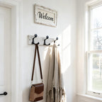 SKOLOO 17-Inch Wood Coat Rack Wall Mount with 3 Triple Hooks - Ideal for Family Entrances, Classrooms, and Pet Supplies Storage - Perfect Coat Hooks for Wall,Distressed White Wash