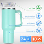 DOMICARE 40 oz Tumbler with Handle and Straw, Stainless Steel Tumbler with Lid and Straw, Reusable Vacuum Insulated Cup, Travel Coffee Mug, Mint Green, 4Pack