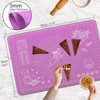 Silicone Baking Mat 28" x 20" Extra Thickness Dough Rolling Mat with Measurements and Edge Heightening, Non-stick Food Grade Silicone Pastry Mat for Pastry, Bread, Cookies, Pizza, Fondant, Pasta