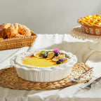 Sweese Porcelain Deep Fluted Pie Dish for Baking - 9 inch Porcelain Pie Plate for Apple, Quiche, Pot Pies, Tart - Vertical Line - White