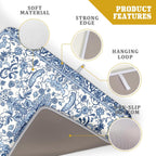 Chinoiserie Floral Dish Drying Mat for Kitchen Counter Blue and White Flowers Pattern Dish Drying Pad 18”x24”Absorbent Reversible Seasonal Decor Dishes Drainer Pad Dish Dry Rack Mat for Counter top