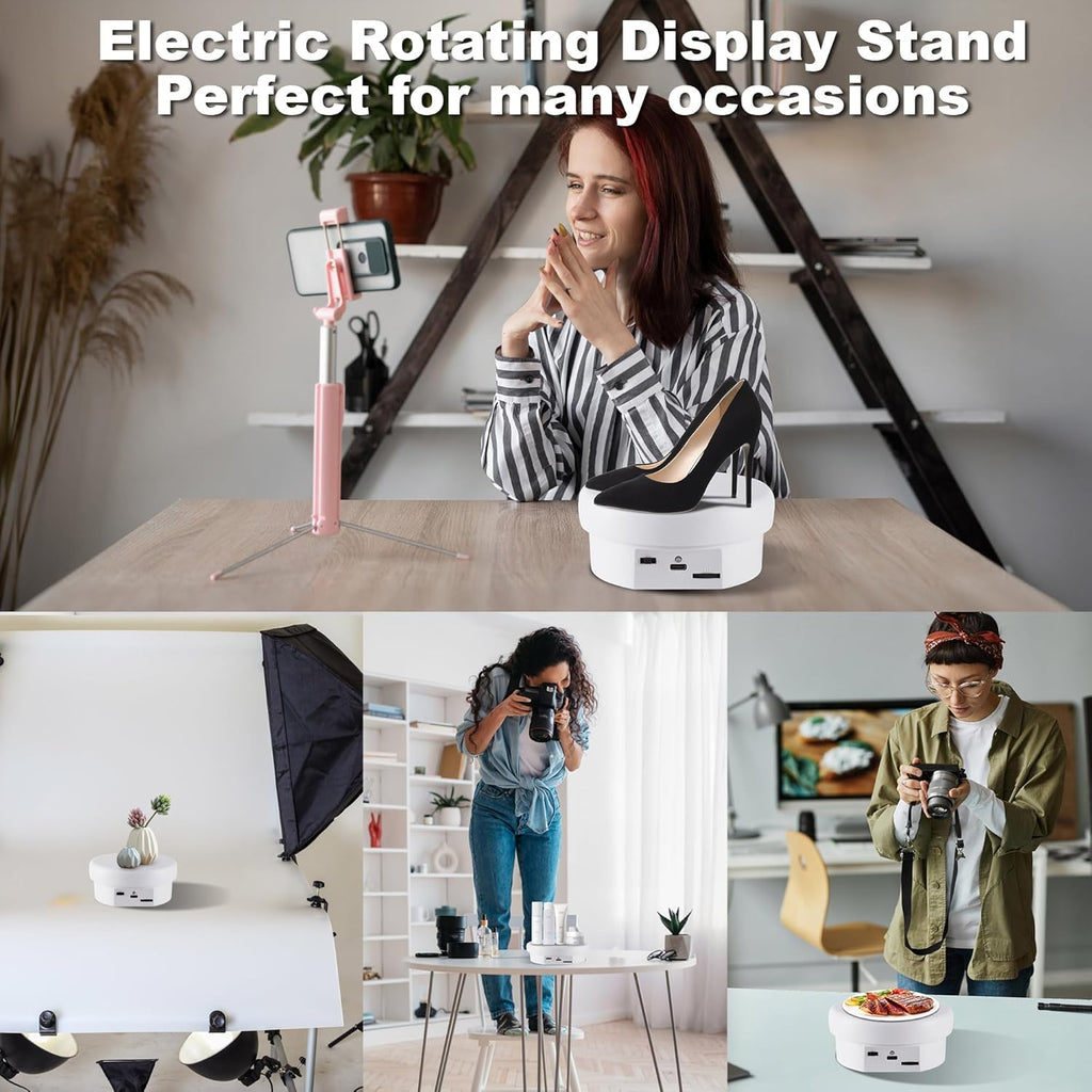 Rotating Display Stand 4.72'' Turntable Stand Black&White Spinning Stand for Product Shows