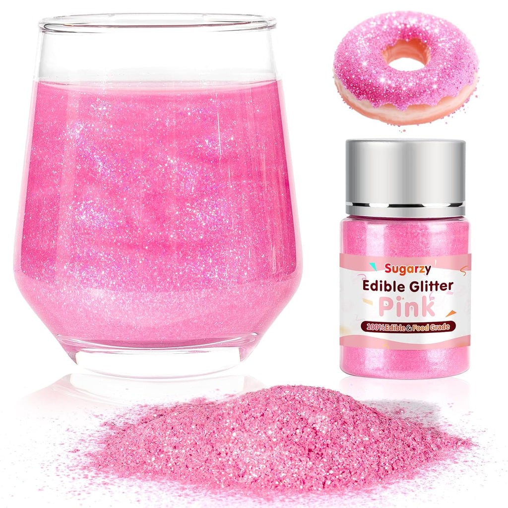 Edible Pink Glitter for Drinks,10g Pink Sprinkles Cake Decorating Supplies,Edible Luster Dust for Cocktail Beverages,Halloween Food Spray,Food Coloring Shimmer Powder for Baking,Cake Cupcakes Cookies Drinks Eggs Candy Strawberries Decorations