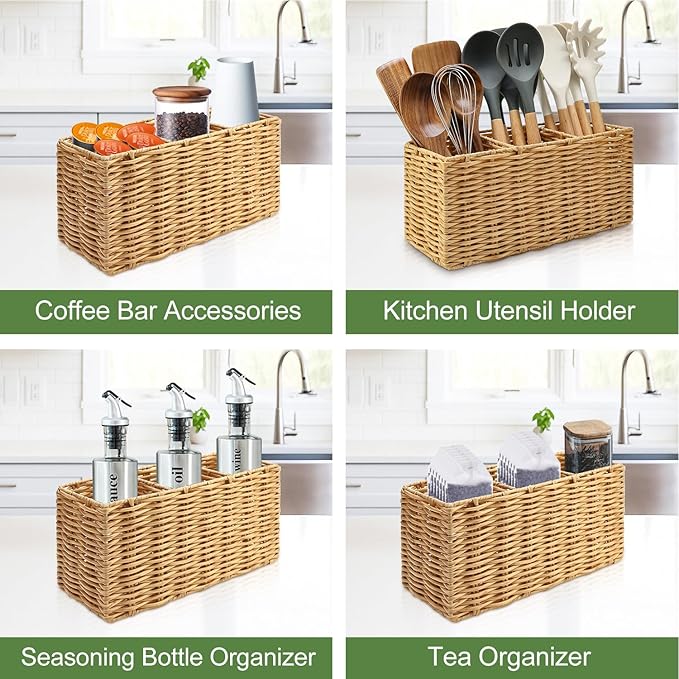 Extra Large Cooking Utensil Holder for Kitchen Counter Utensils Storage Organizer Caddy for Countertop Spatula Holder Big Utensil Crocks Jar Wicker Kitchen Tool Table Holders Decor Accessories