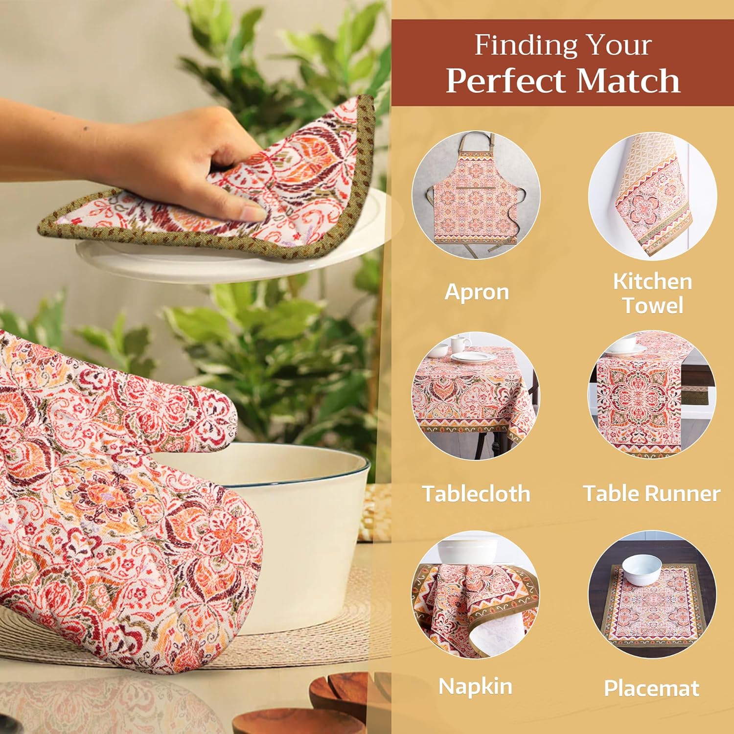 Maison d' Hermine Pot Holders Set 100% Cotton Heat Resistant Potholders 8" x 8" Hot Pads with Loop BBQ, Cooking, Baking, Grilling, Kitchen, Handling Hot Pans (Pack of 2, Damask)