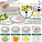 E-far Mixing Bowls with Lids and Graters, Stainless Steel Salad Mixing Bowl with Transparent Lid Set of 3, Metal Nesting Salad Storage for Kitchen Prepping/Serving/Baking, 4.6/2.6/1.5QT - Colorful