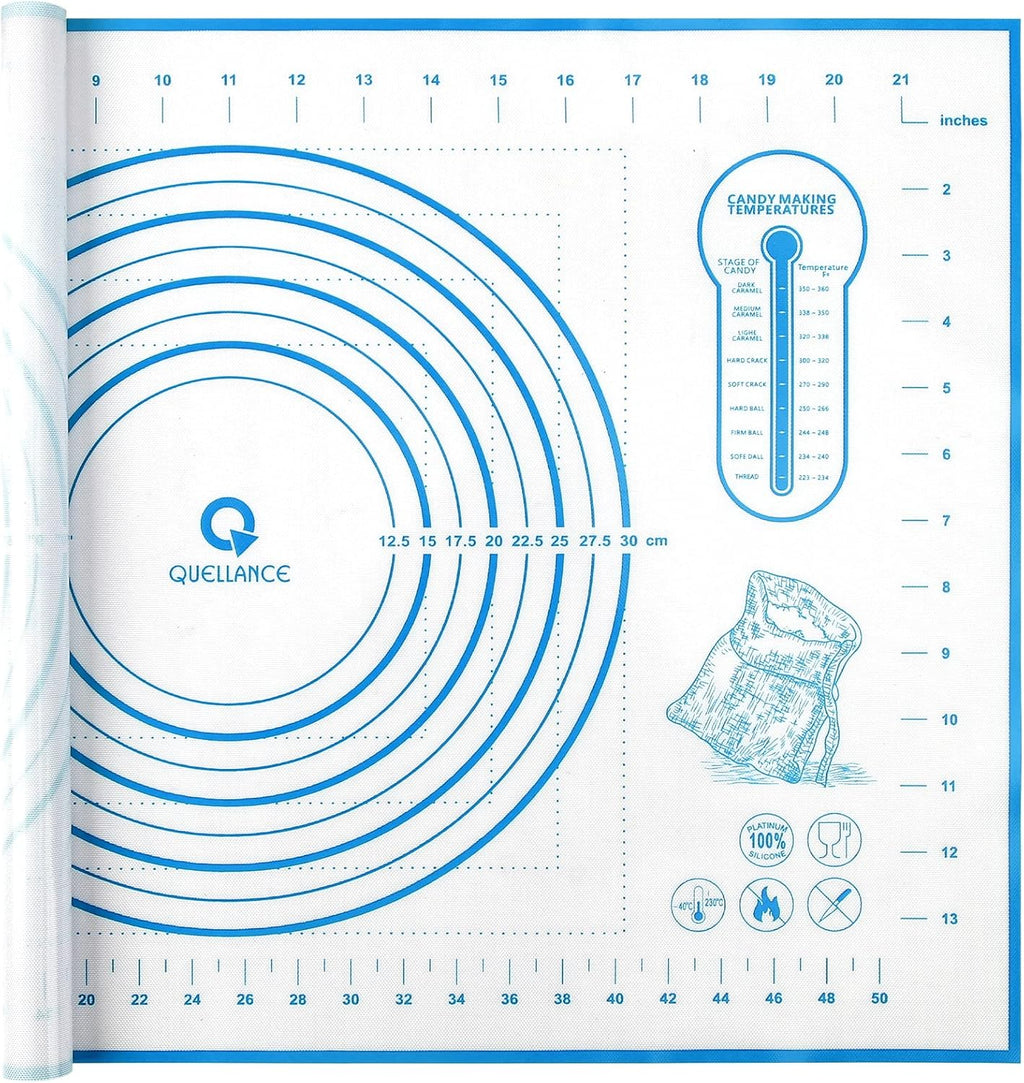 Silicone Pastry Mat with Measurement, Baking Mat for Fondant, Rolling Dough, Pie Crust, Pizza and Cookies, Fondant Mat,16" x 24", Blue