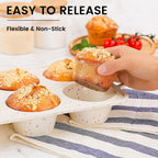 Vinino Jumbo Muffin Pan with Metal Reinforced Frame-2Pack, Silicone Cupcake Pan for Baking 6 Cup Jumbo Size, BPA Free Silicone Muffin Tray, Cupcake Baking Pan Molds for Oven Dishwasher Safe-Cream