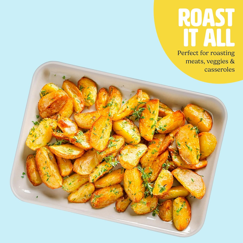 Tasty Clean Ceramic 14-Inch x 10-Inch Roasting Pan, Durable Aluminized Steel for Professional Results, Clean Ceramic Nonstick Coating, Oven Safe to 425°F, Dishwasher Safe, Aqua