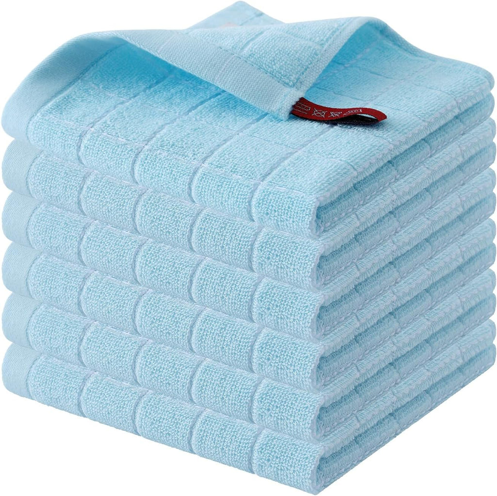 Homaxy 100% Cotton Terry Kitchen Dish Cloths, Ultra Soft and Absorbent Dish Towels for Kitchen, Suitable for Drying and Washing Dishes, 6 Pack, 12 x 12 Inches,Sky Blue