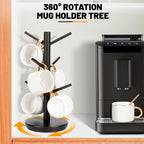 MyLifeUNIT Mug Holder Tree, 360° Rotated Coffee Cup Holder with 6 Hooks, Wooden Coffee Mug Holder Organizer for Counter Top, Coffee Bar Accessories (Black)