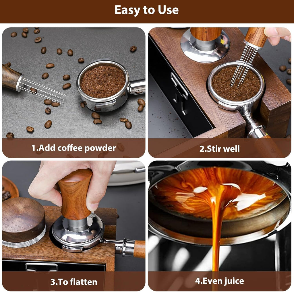 Espresso Tamper, 51MM 2 Spring-Loaded Calibrated Tamper with Stainless Steel Ripple Base, Walnut Wooden-Handle Tamper Compatible with Espresso Coffee Machine 51MM Diameter Portafilter