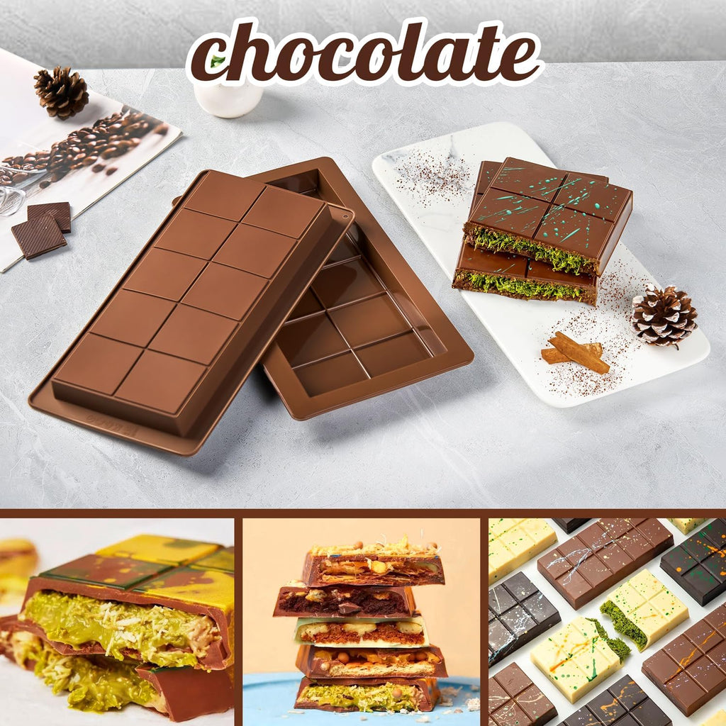 Dubai Chocolate Mold 2 Pack,0.79 Inch Deep Large and Thick Silicone Chocolate Bar Molds for Stuffed Bar,Big Chocolate Candy Bar Mold for Filling Knafeh Pistachio Kit