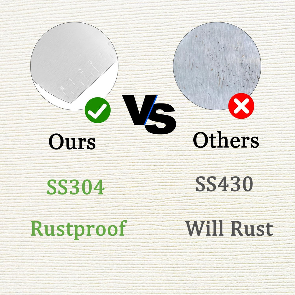 Kichwit 2 Pack 304 Stainless Steel Grill Scrapers with Wood Handle, Dough Scraper, Cake & Pizza Cutter, Multi-Purpose Scraper Tool for Kitchen