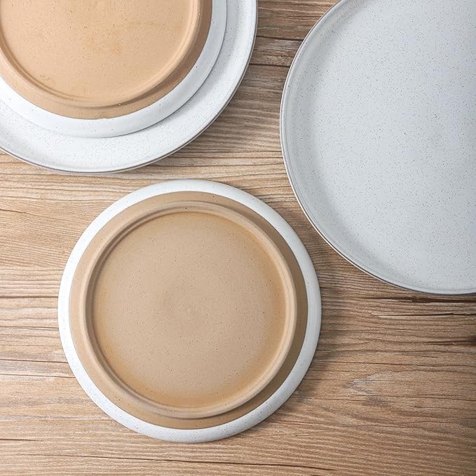 Ceramic Dinner Plates Set of 4,Stoneware 10 Inch,Microwave,Dishwasher and Oven Safe,Porcelain Dessert Plates for Pasta,Salad and Steak,Dishes Set for Kitchen,Scratch Resistant,White