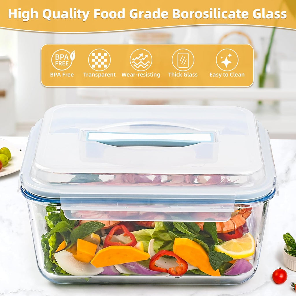 Glass Bread Box Airtight Bread Container, 190oz / 24Cup Large Glass Storage Containers with Lids, Ideal Airtight Food Storage Containers, Roasting Turkey/Chicken/Cookie, Oven&Dishwasher Safe