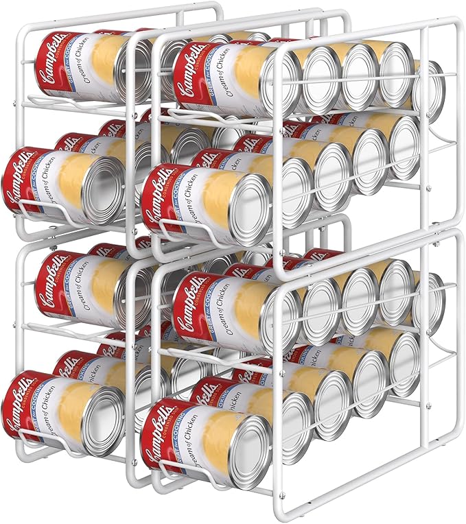 MOOACE Can Organizer for for Pantry, Stackable Soda Can Dispenser Canned Food Storage, Kitchen Cabinet Fridge Beverage Cans Holder, 4 Pack, White