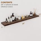 Floating Shelves for Wall Decor, 8 Inch Deep Rustic Solid Elm Wood Floating Shelves Wall Mounted, Wall Shelves with Invisible Bracket for Living Room Bathroom Bedroom Kitchen, 48 Inch Set of 1, Walnut