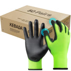 Kebada W1 Work Gloves for Men and Women, Touchscreen PU Coated Gloves with Grip, 50 Pairs Bulk Pack, Ideal for Warehouse Package Handling, Construction, Gardening, Green Large