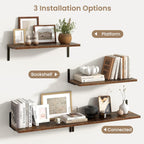 Fun Memories Deep Floating Shelves, 24W x 8D Floating Shelves Set of 2, Wall Mounted Shelf with Metal Brackets, Rustic Wood Wall Shelf for Bathroom, Kitchen and Living Room, Rustic Brown