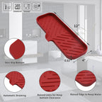 Silicone Bathroom Soap Dishes with Drain Spout-Bathroom and Kitchen Sink Organizer,Sponge Holder,Dish Soap Tray,Perfect for Dispenser,Scrubber,Bottle,Cup on Sink or Counter-Red 12"×4"