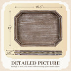 Wooden Decorative Tray, Rustic Serving Tray with Wood Bead, Farmhouse Big Tray for Ottoman, Countertop, Coffee Tabl, 16.5" x 13"x 1.6" (Retro Brown)