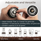 Manual Coffee Grinder by Alpaca Ventures - Stainless Steel Conical Burr Coffee Grinder Manual with Adjustable Setting Double Bearing Hand Espresso Grinder Perfect for Home, Office and Camping