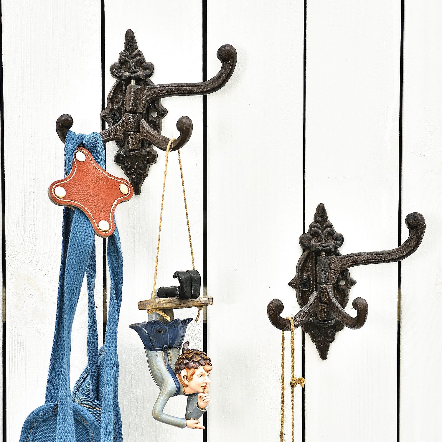 Sungmor 2-Pack Cast Iron 3-in-1 Flexible & Functional Swivel Wall Hook - Vintage Coat Hook Garden Planter Hanger - Heavy Duty Solid Metal Swing Hook - Clothes Hats Towels Bags Pots Tools Hanger