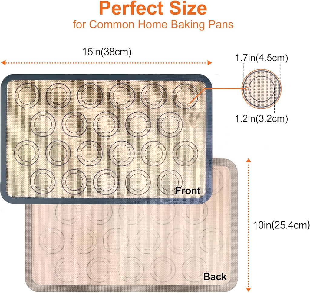 HOOMIL Macaron Silicone Baking Mats 2-Pack, 15" x 10" Jelly Roll Pan Size Macaron Silicone Mat, Non-Stick, Reusable, Food Safe Baking Mat - Brown+Gray