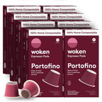 WOKEN COFFEE Compostable Nespresso Pods - Portofino Medium Roast Italian Espresso Coffee Capsules Compatible With Nespresso Coffee Machine (80 Pod Count, 8 Boxes)