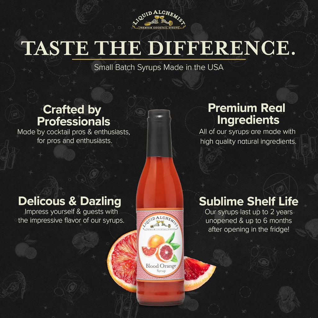 Liquid Alchemist Blood Orange Syrup for Cocktails - Real Ingredients Make our Blood Orange Puree a Perfect Margarita Mixer - Non-GMO Sour Mix (12 oz)