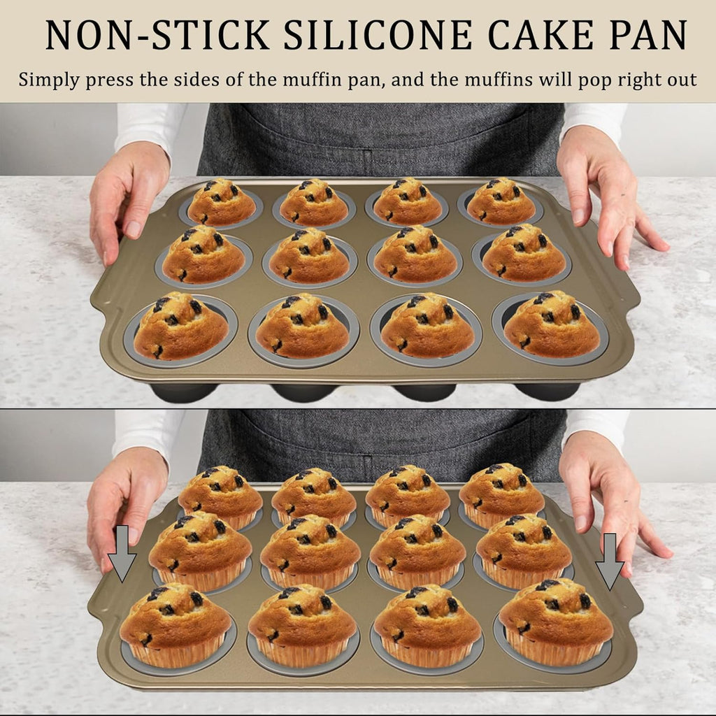 Nonstick Silicone Muffin Pan with Metal Frame – 12-Cup Easy-Release Cupcake & Egg Bite Mold for Baking, Oven-Safe & Non-Toxic Bakeware