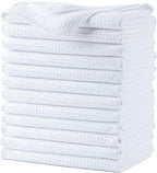 POLYTE Premium Microfiber Kitchen Dish Hand Towel Waffle Weave 12 Pack (16x28 in, White)