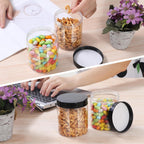 Plastic Jars with Lids, 16 oz Plastic Containers with Lids Clear Airtight Container Storage Jar Mason Jars for Dry Food Peanut Butter Honey Jam Cosmetics, Pack of 16 (16 PCS Black Lids)