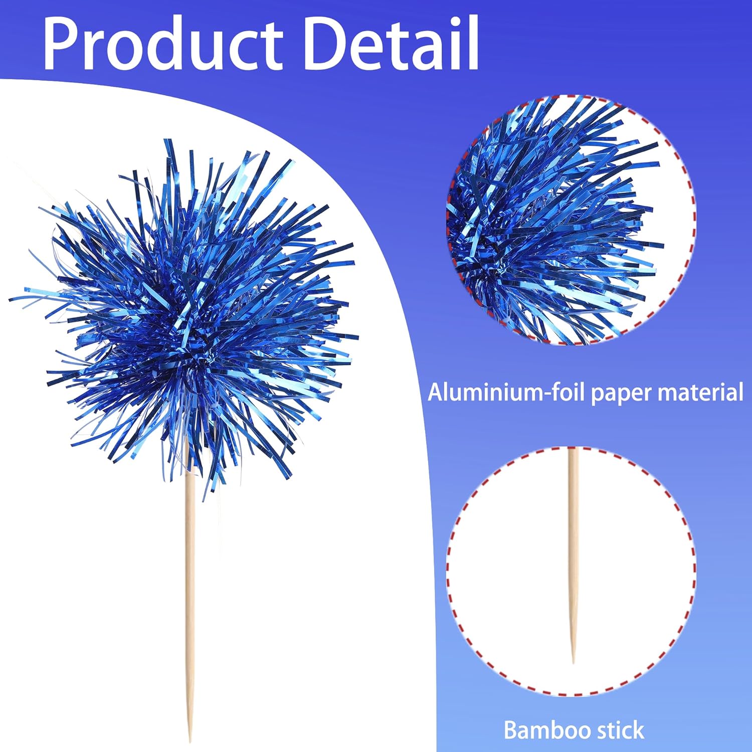 40 PCS Foil Firework Cupcake Toppers Sparkle Tinsel Cupcakae Picks Sparkler Fireworks Party Decorations Cocktail Fruit Toothpick for Birthday Wedding Graduation Party Decorations Supplies Dark Blue