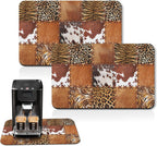 Arttown Coffee Mat for Countertops, Cow Tiger Leopard Patchwork Tribal Art Dish Drying Mat 2 Pcs for Kitchen Bar Accessories, Coffee Maker Espresso Machine Dish Rack Hide Stain Rubber 12x19in