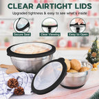 Mixing Bowls with Lids Set of 6 for Kitchen, Stainless Steel Metal Nesting Bowls with Non-Slip Bottom Black - Size 1, 1.5, 2, 2.6, 3.5, 7QT