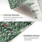 Winter Green Pine Tree Dish Drying Mat for Kitchen Counter,Red Bird Snowflake Drying Mat 18 x 24 Inch with High Absorbent Microfiber Drainer Mat for Coffee Bar